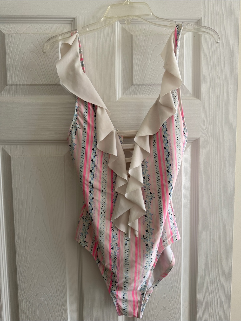 Lilly Pulitzer Pink & White Ruffle One-Piece Swimsuit